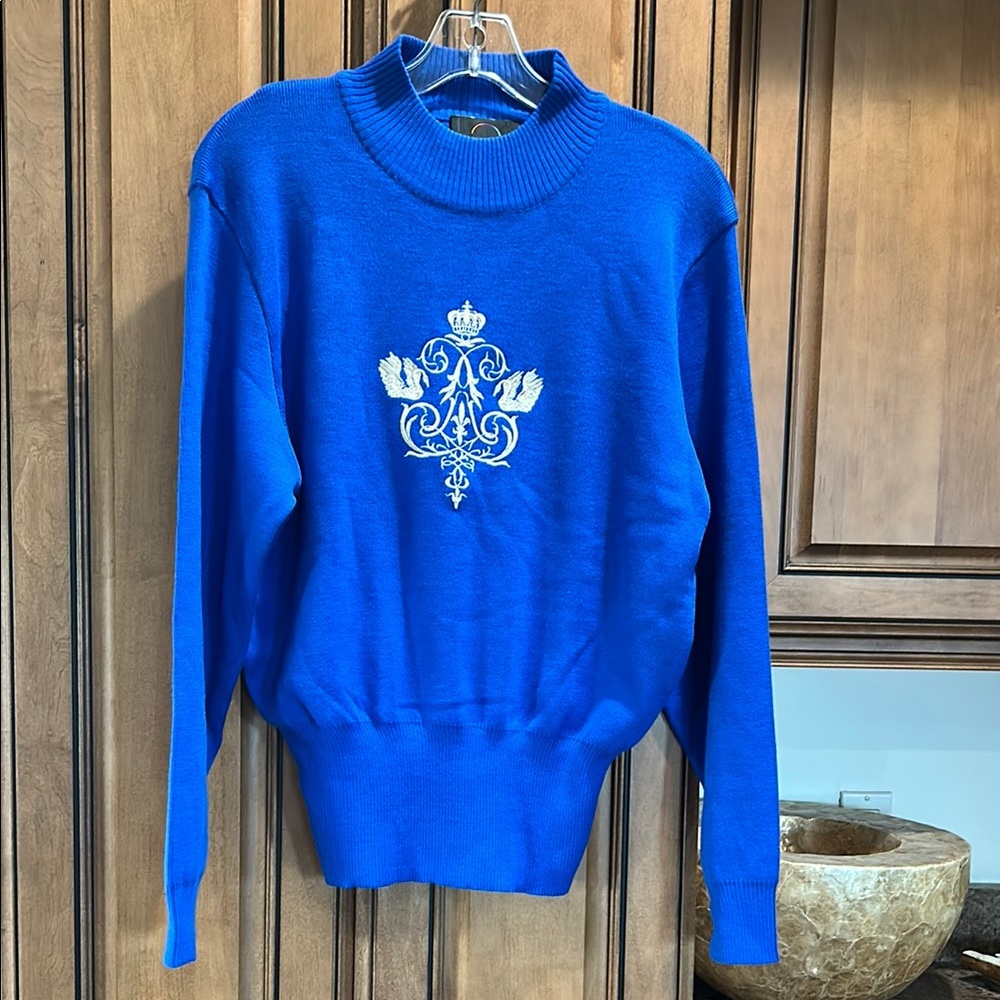 Blue Sweater with Embroidered Crest